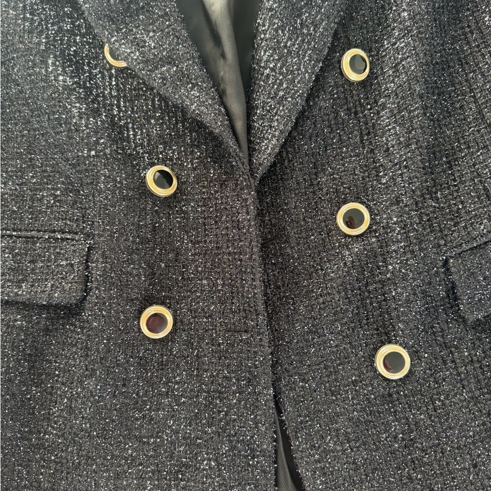 Zara Black Double-Breasted Sparkle Blazer Jacket - Picture 3 of 4
